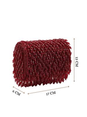 crystal cascade wine red crystal fringe embellished suede clutch 4