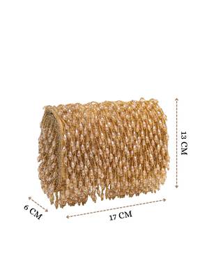 crystal cascade beige & gold crystal fringe embellished suede clutch 4