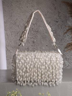 crystal cascade white & silver crystal fringe embellished suede clutch 1