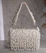 crystal cascade white & silver crystal fringe embellished suede clutch