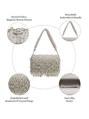crystal cascade white & silver crystal fringe embellished suede clutch 3