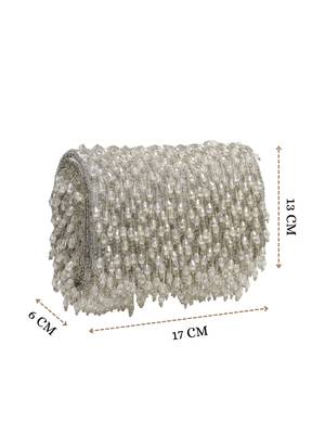 crystal cascade white & silver crystal fringe embellished suede clutch 4