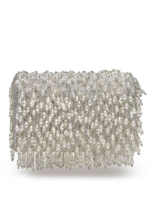 crystal cascade white & silver crystal fringe embellished suede clutch 5