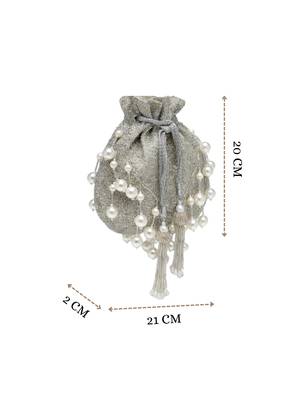 dewdrop fringe silver & ivory embellished faux silk potli 4