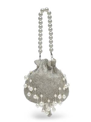 dewdrop fringe silver & ivory embellished faux silk potli 5