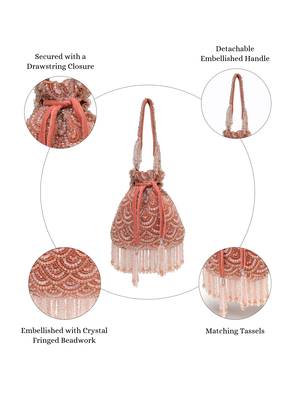 crystal cascade coral pink & gold scalloped embellsihed velvet potli 3