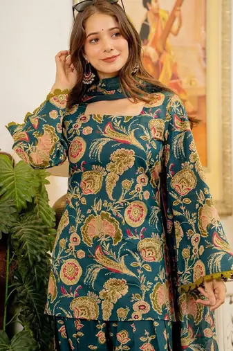 Women Floral Printed Regular Pure Cotton Kurta with Patiala & With Dupatta
