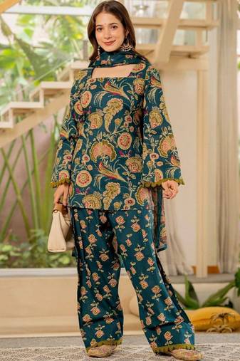 Women Floral Printed Regular Pure Cotton Kurta with Patiala & With Dupatta