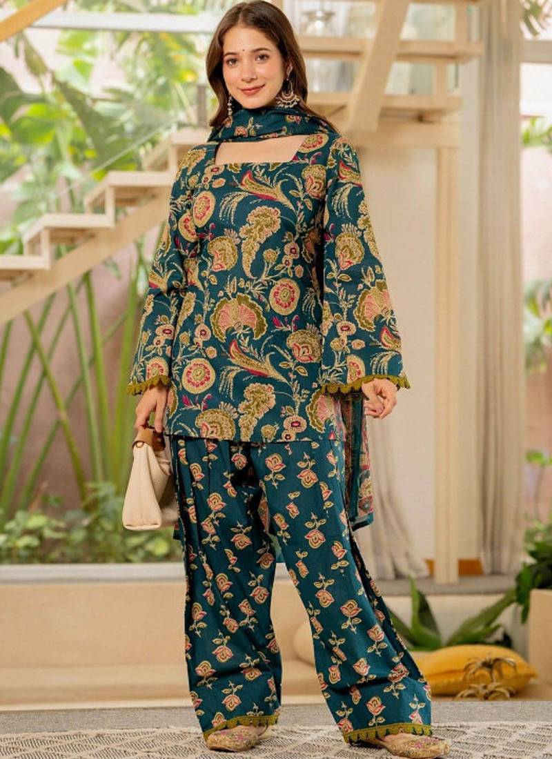 Women Floral Printed Regular Pure Cotton Kurta with Patiala & With Dupatta