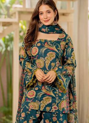 Women Floral Printed Regular Pure Cotton Kurta with Patiala & With Dupatta 5