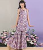 Lavender floral printed cotton tie up kurti and sharara set