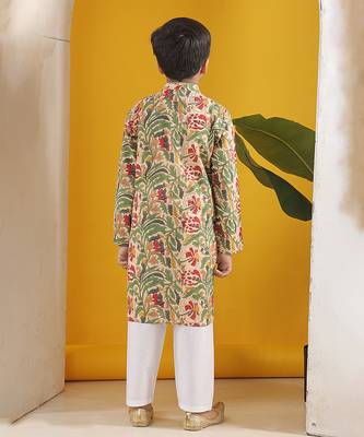 Beige and green kurta with white pajama 4