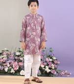Mauve paisley printed cotton kurta with white pajama