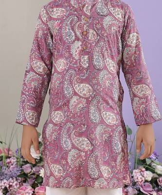 Mauve paisley printed cotton kurta with white pajama 5