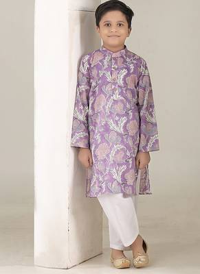 Lavender floral printed cotton kurta pajama set 1