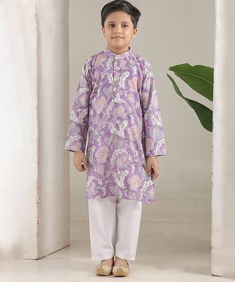 Lavender floral printed cotton kurta pajama set 2