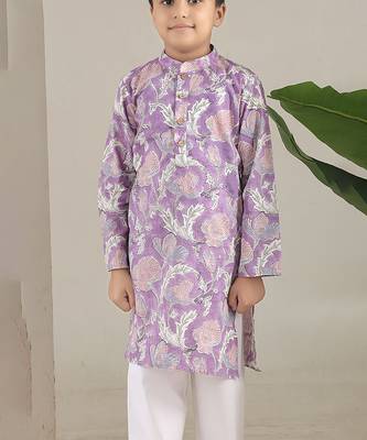 Lavender floral printed cotton kurta pajama set 4
