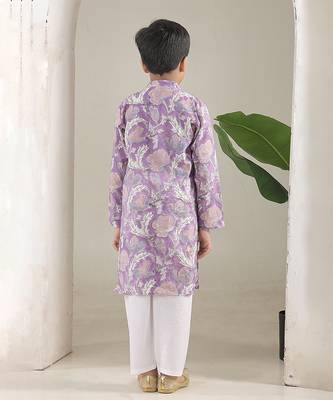 Lavender floral printed cotton kurta pajama set 5