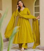 Women's Gorgeous Embroidery Work Viscose Chanderi Fabric Flared Anarkali Palazzo and Dupatta Set