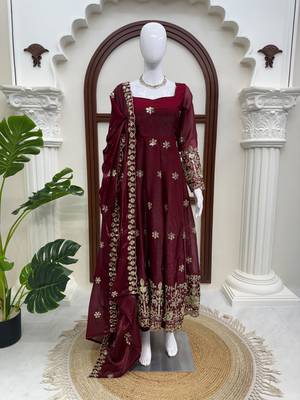 Maroon anarkali suit with sequins thread work 2