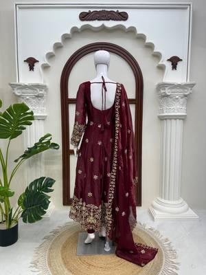 Maroon anarkali suit with sequins thread work 3