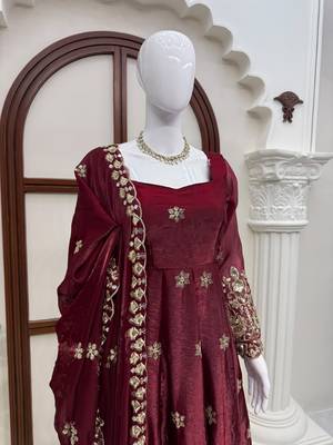 Maroon anarkali suit with sequins thread work 4