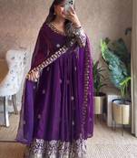 Purple anarkali suit with sequins thread work