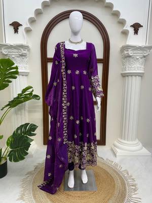 Purple anarkali suit with sequins thread work 2