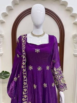 Purple anarkali suit with sequins thread work 4