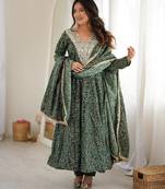Green rayon gown with mirror embroidery set