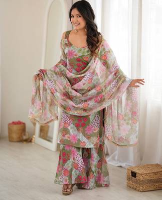 Sage green tebby organza palazzo suit 1