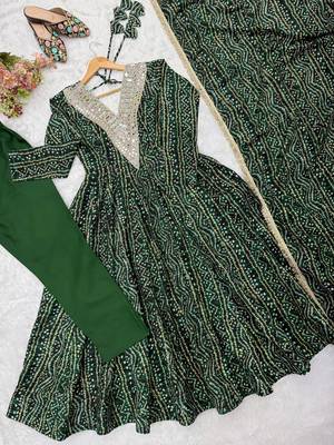 Green rayon gown with mirror embroidery set 3