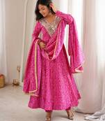 Pink rayon gown with mirror embroidery set