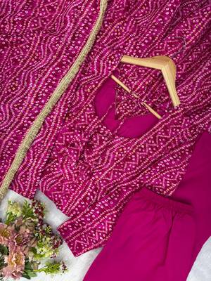 Pink rayon gown with mirror embroidery set 4