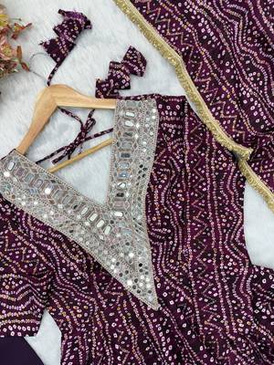 Plum rayon gown with mirror embroidery set 3