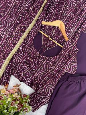 Plum rayon gown with mirror embroidery set 4