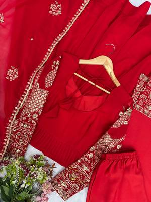Red blooming georgette sequin embroidery gown set 4