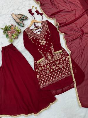 Maroon georgette palazzo suit with sequin embroidery 3