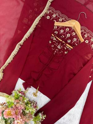 Maroon georgette palazzo suit with sequin embroidery 4