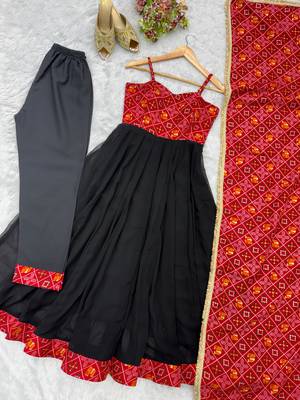 Black rayon bandhani gown with blooming georgette, suit set 2