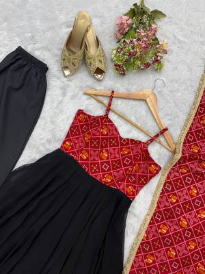 Black rayon bandhani gown with blooming georgette, suit set 3