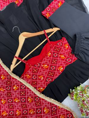 Black rayon bandhani gown with blooming georgette, suit set 4
