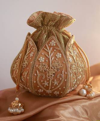 White suede flap bag and golden lotus polti bag combo 2