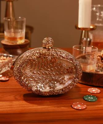 Gold mother of pearl clutch and silver potli bag combo 2
