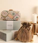 Multicolor long clutch and black mini lotus potli navratri combo