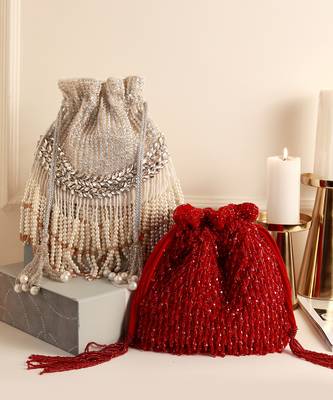 Rosa red potli bag and jalsa potli bag festive combo 1