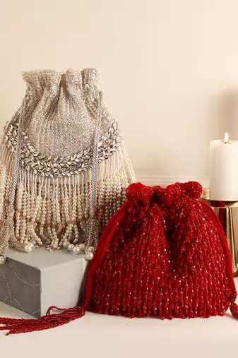 Rosa red potli bag and jalsa potli bag festive combo