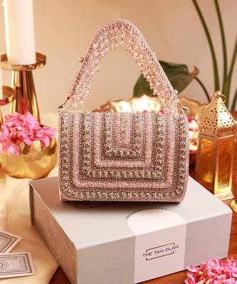 Gold twinkle potli and pink flap bag combo 3