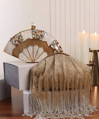 Golden mother of pearl clutch and amour batua bag combo 1