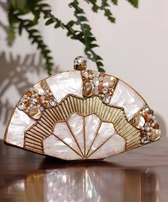 Golden mother of pearl clutch and amour batua bag combo 2